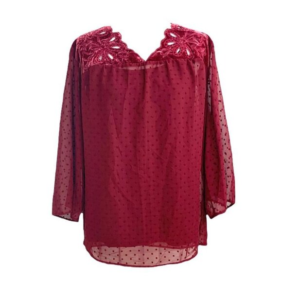 Style & Co V-Neck Swiss Dot Top Plus Size Women's Blouses Red Size 2X - Picture 4 of 13